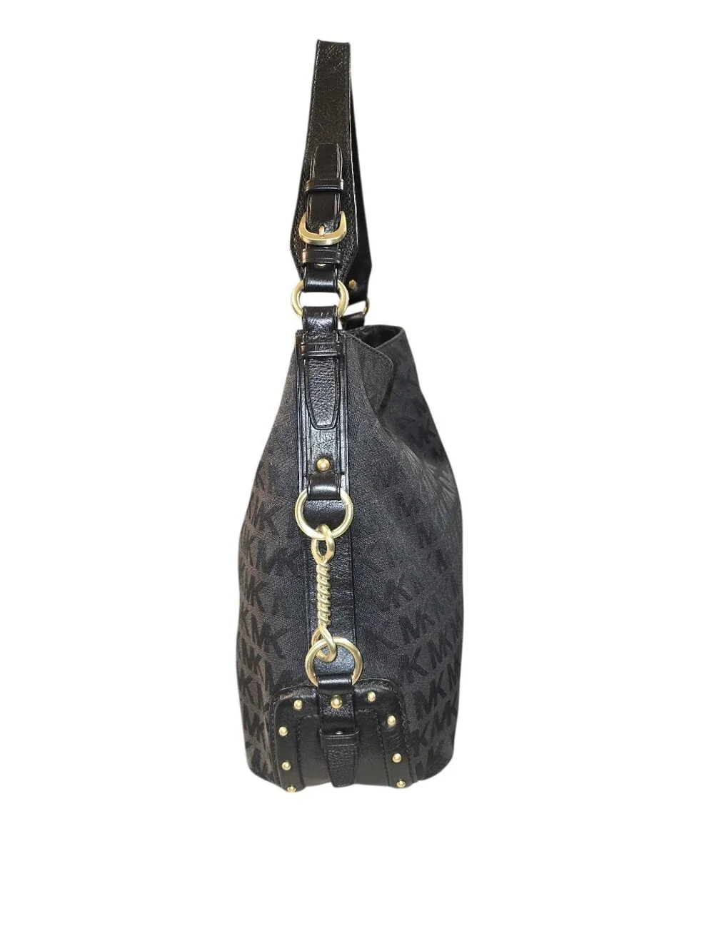 Michael Kors Black MK Logo Hobo with Gold/Brass Accents EUC